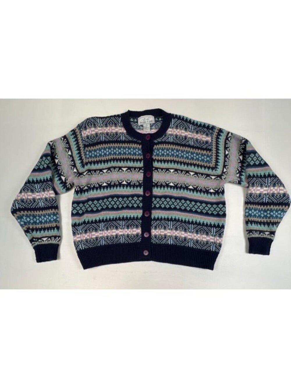 Vintage Christopher & Banks Cardigan Sweater Womens Medium Fair Isle Knit Button